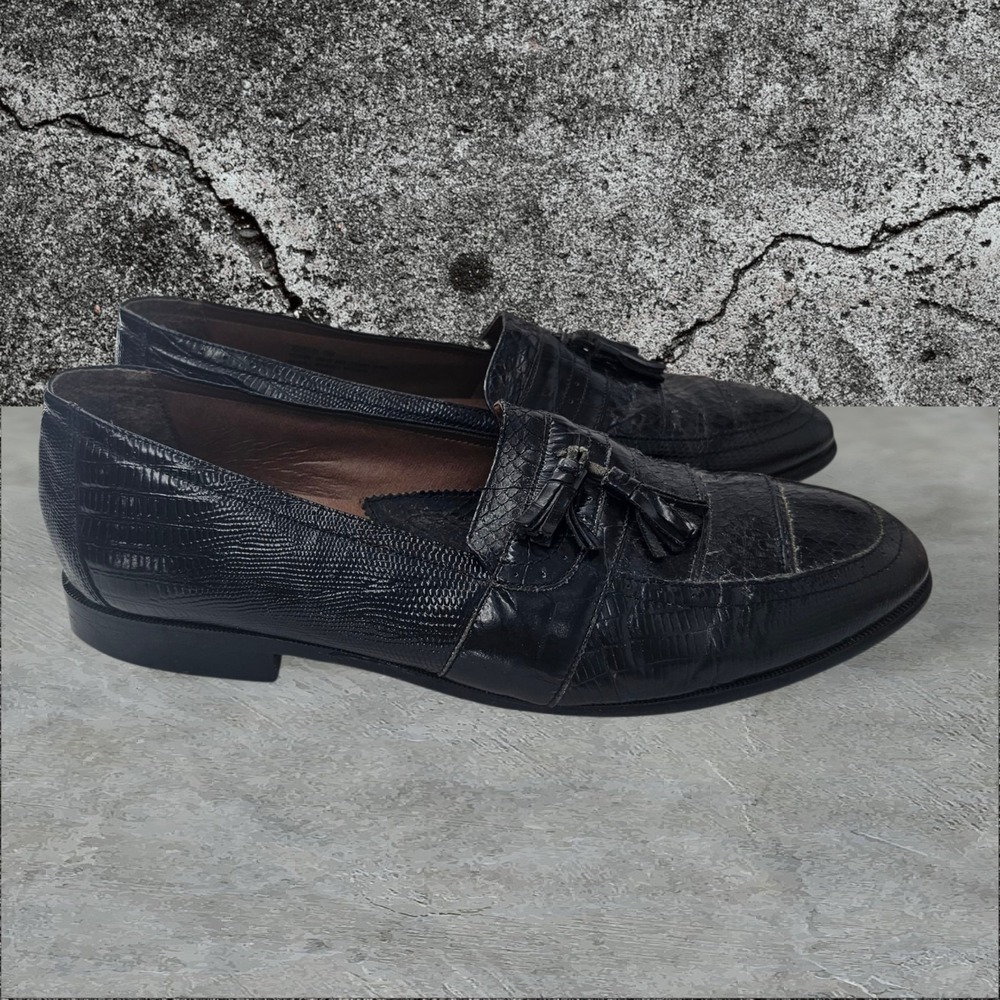 Vintage 80's Stacy Adams Genuine Snake And Leather Upper Loafer Shoes‎ 10 M
